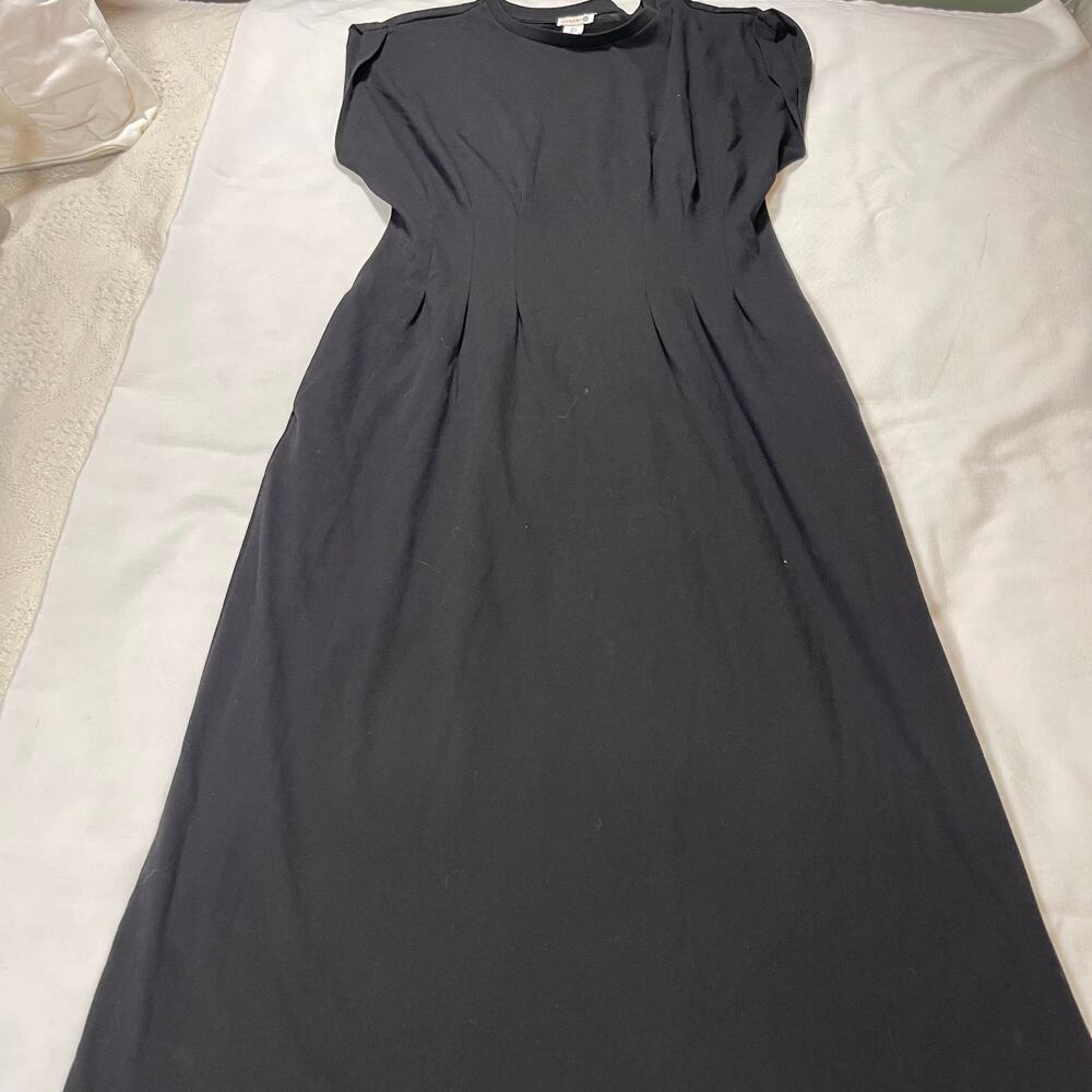 Sundry Women’s L Black Pleated Waist A-Line Midi Dress Short Sleeve